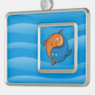 Yin Yang Fish Cartoon Rahmen-Ornament Silber