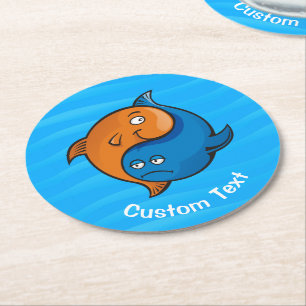 Yin Yang Fish Cartoon Runder Pappuntersetzer