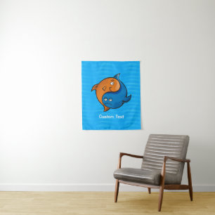 Yin Yang Fish Cartoon Wandteppich