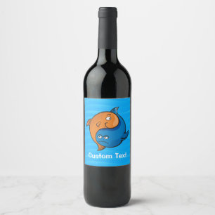 Yin Yang Fish Cartoon Weinetikett