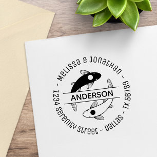 Yin-Yang Fish Couple Family Round Address Gummistempel