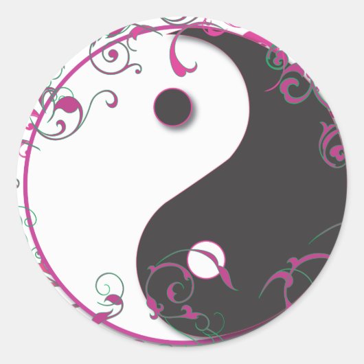 Yin & Yang Floral Design Runder Aufkleber (Vorderseite)