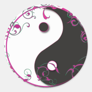 Yin & Yang Floral Design Runder Aufkleber