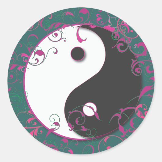 Yin & Yang Floral Design Runder Aufkleber (Vorderseite)