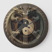 Yin Yang Friedenszeichen  Große Wanduhr (Vorderseite)