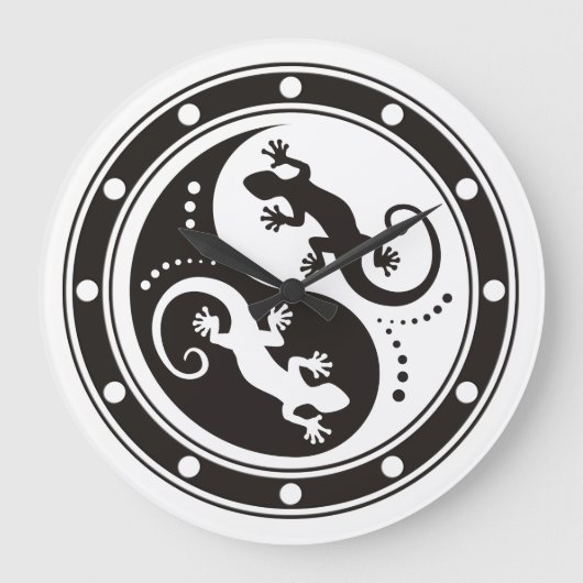 YIN & YANG Geckos black + your background & idea Große Wanduhr (Vorderseite)