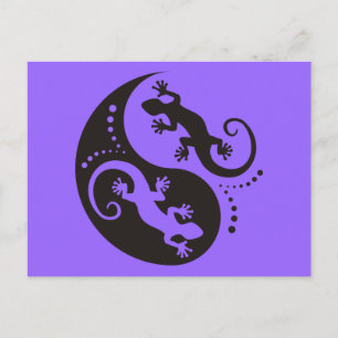 YIN & YANG Geckos schwarz + Ihr Hintergrund & Ihre Postkarte