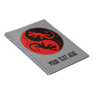 YIN & YANG Geckos schwarz rot + deine Hintergrund- Notizblock