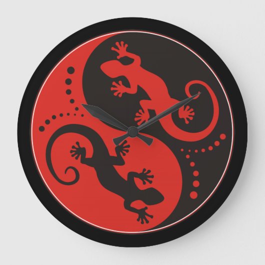 YIN & YANG Geckos schwarz rot + Ihre Hintergrundid Große Wanduhr (Vorderseite)