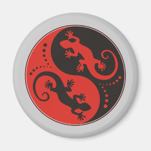 YIN & YANG Geckos schwarz rot + Ihre Hintergrundid Magnet