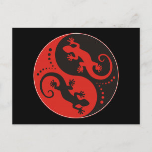 YIN & YANG Geckos schwarz rot + Ihre Hintergrundid Postkarte