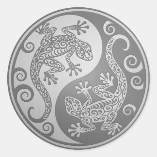 Yin Yang Geckos, Stainless Steel Effect Runder Aufkleber