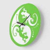 YIN & YANG Geckos weiß + Ihr Hintergrund & Ihre Id Große Wanduhr (Winkel)