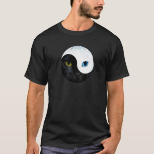 Yin Yang Gesicht Katze Meditation Yoga Schwarz Wei T-Shirt
