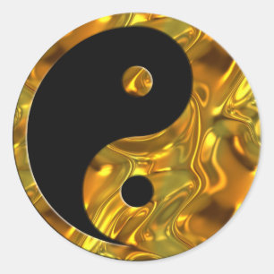 Yin & Yang GOLD   schwarz Runder Aufkleber