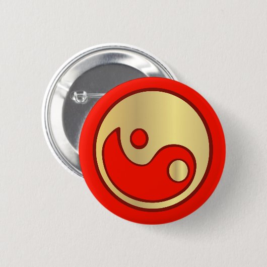 Yin Yang Gold u. roter Knopf Button (Vorne & Hinten)