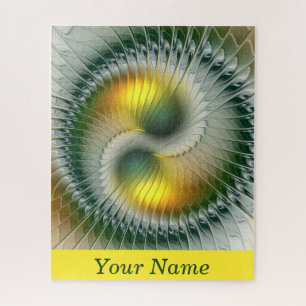 Yin Yang Green Yellow Abstrakte Farbkunst Name Puzzle