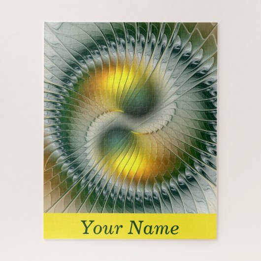 Yin Yang Green Yellow Abstrakte Farbkunst Name Puzzle (Vertikal)