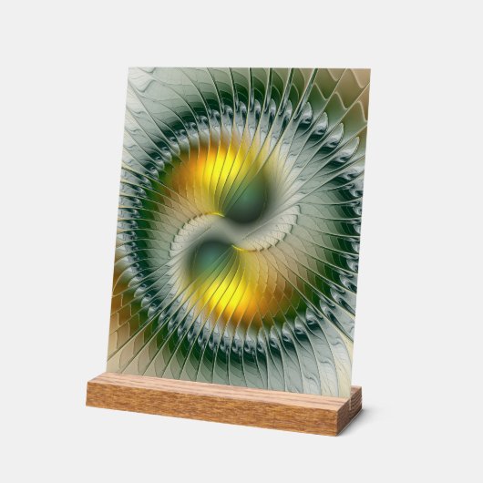 Yin Yang Green Yellow Abstraktes farbiges Fraktal Acrylschild (Winkel)