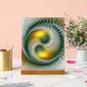 Yin Yang Green Yellow Abstraktes farbiges Fraktal Acrylschild (Hochzeit)