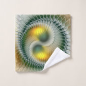 Yin Yang Green Yellow Abstraktes farbiges Fraktal Badhandtuch Set (Waschlappen)
