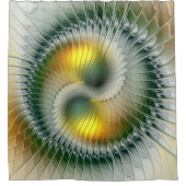 Yin Yang Green Yellow Abstraktes farbiges Fraktal Duschvorhang (Vorderseite)