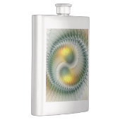 Yin Yang Green Yellow Abstraktes farbiges Fraktal Flachmann (Rechts)