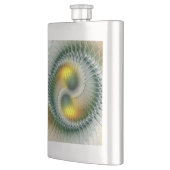 Yin Yang Green Yellow Abstraktes farbiges Fraktal Flachmann (Links)