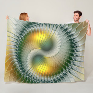 Yin Yang Green Yellow Abstraktes farbiges Fraktal Fleecedecke