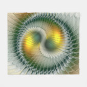 Yin Yang Green Yellow Abstraktes farbiges Fraktal Fleecedecke (Vorderseite (Horizontal))