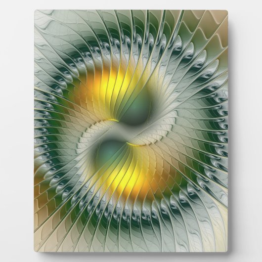 Yin Yang Green Yellow Abstraktes farbiges Fraktal Fotoplatte (Vorderseite)