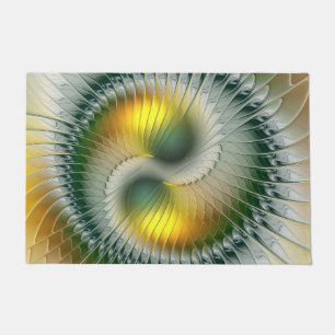 Yin Yang Green Yellow Abstraktes farbiges Fraktal Fußmatte