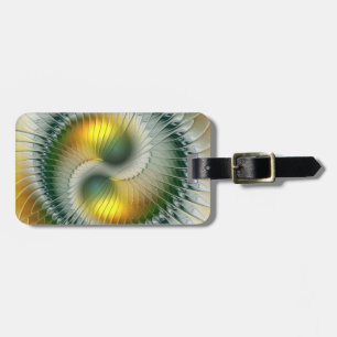 Yin Yang Green Yellow Abstraktes farbiges Fraktal Gepäckanhänger