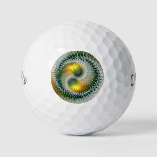 Yin Yang Green Yellow Abstraktes farbiges Fraktal Golfball (Vorderseite)