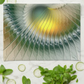 Yin Yang Green Yellow Abstraktes farbiges Fraktal Handtuch (Gefaltet)