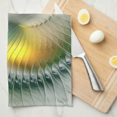 Yin Yang Green Yellow Abstraktes farbiges Fraktal Handtuch (Viertel Falte)