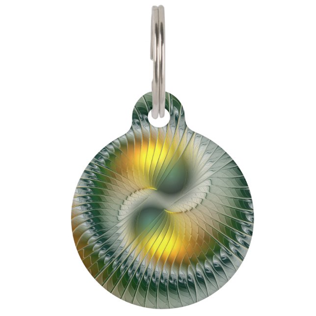 Yin Yang Green Yellow Abstraktes farbiges Fraktal Haustiermarke (Vorderseite)