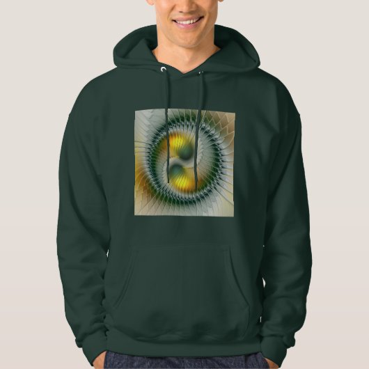 Yin Yang Green Yellow Abstraktes farbiges Fraktal Hoodie (Vorderseite)