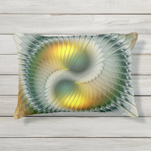 Yin Yang Green Yellow Abstraktes farbiges Fraktal Kissen Für Draußen