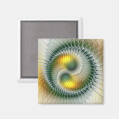 Yin Yang Green Yellow Abstraktes farbiges Fraktal Magnet (Vorderseite/Rückseite)