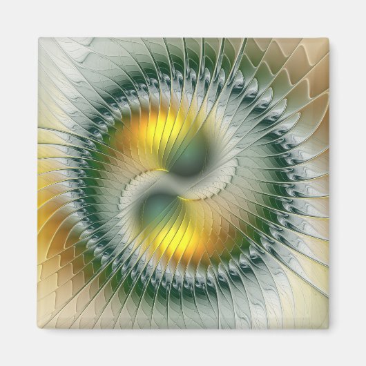 Yin Yang Green Yellow Abstraktes farbiges Fraktal Magnet (Vorne)