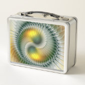 Yin Yang Green Yellow Abstraktes farbiges Fraktal Metall Brotdose (Rückseite)