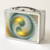 Yin Yang Green Yellow Abstraktes farbiges Fraktal Metall Brotdose (Vorderseite)