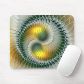 Yin Yang Green Yellow Abstraktes farbiges Fraktal Mousepad (Mit Mouse)