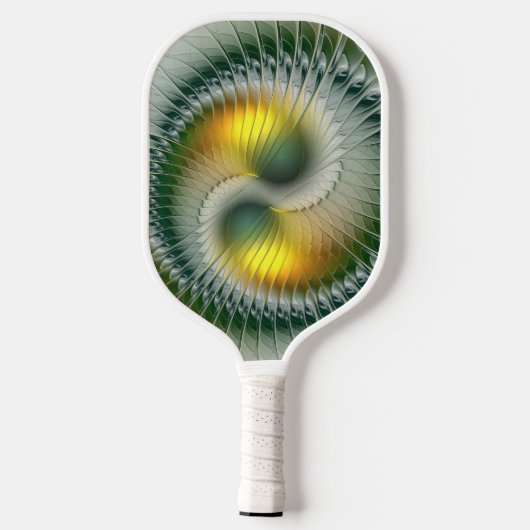 Yin Yang Green Yellow Abstraktes farbiges Fraktal Pickleball Schläger (Rückseite)