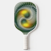 Yin Yang Green Yellow Abstraktes farbiges Fraktal Pickleball Schläger (Vorderseite)
