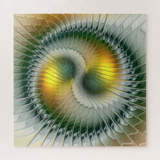Yin Yang Green Yellow Abstraktes farbiges Fraktal Puzzle (Horizontal)