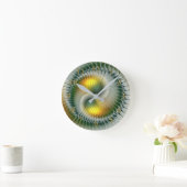 Yin Yang Green Yellow Abstraktes farbiges Fraktal Runde Wanduhr (Zuhause)