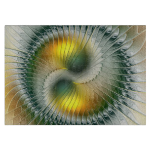 Yin Yang Green Yellow Abstraktes farbiges Fraktal Schneidebrett