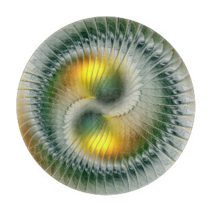 Yin Yang Green Yellow Abstraktes farbiges Fraktal Schneidebrett